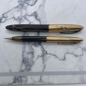 Vintage Sheaffer Pen and Pencil Set Brown Striated Style AS IS